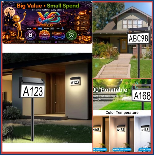 Solar house number sign - sign, led